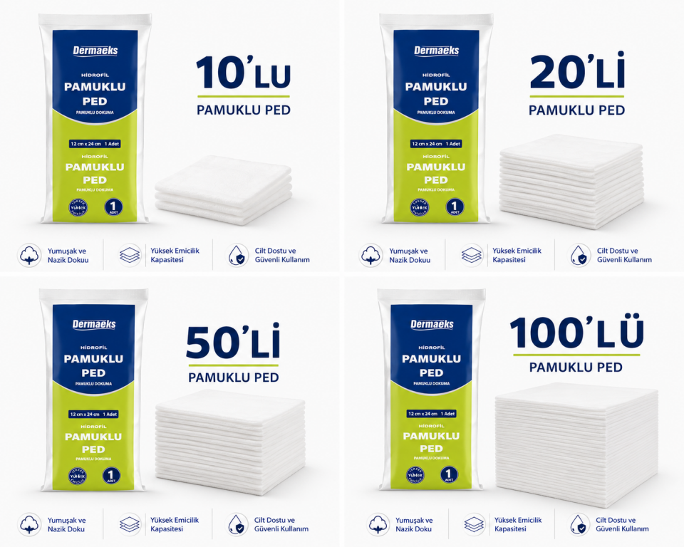 Dermateks Hidrofil Pamuklu Ped 12×24 cm Pamuklu Dokuma