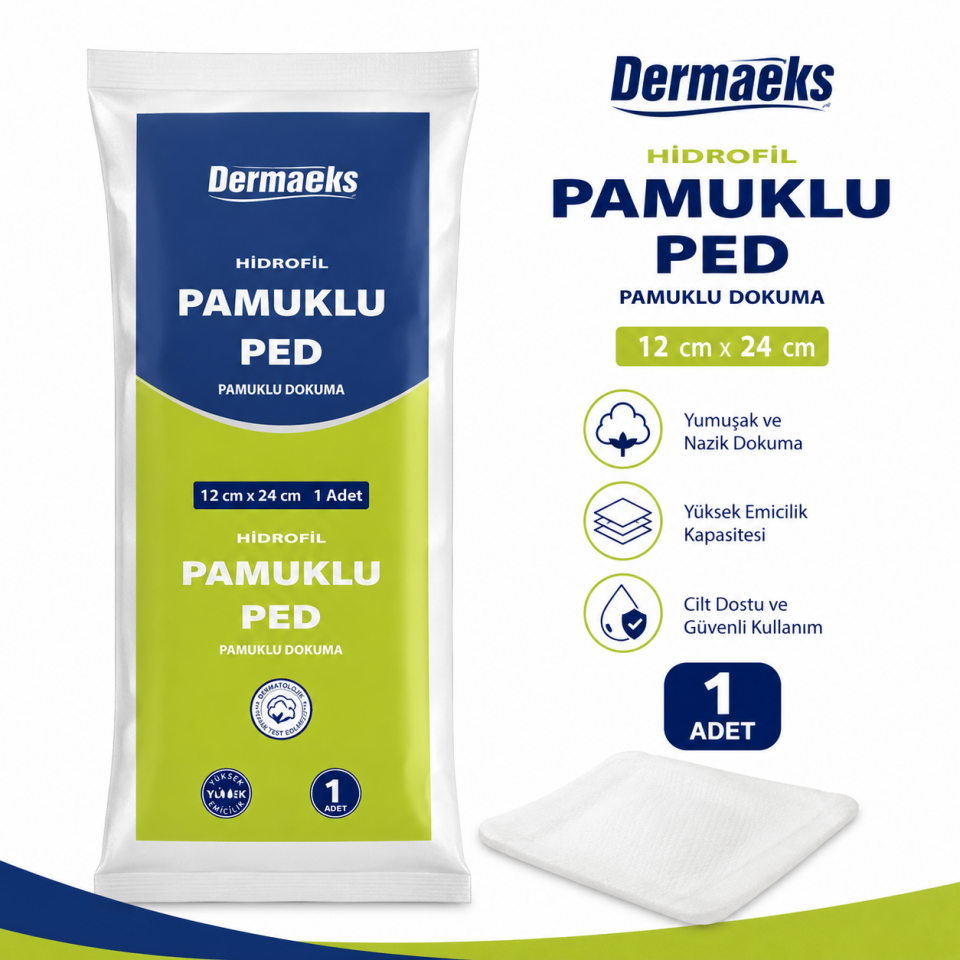 Dermateks Hidrofil Pamuklu Ped 12×24 cm Pamuklu Dokuma