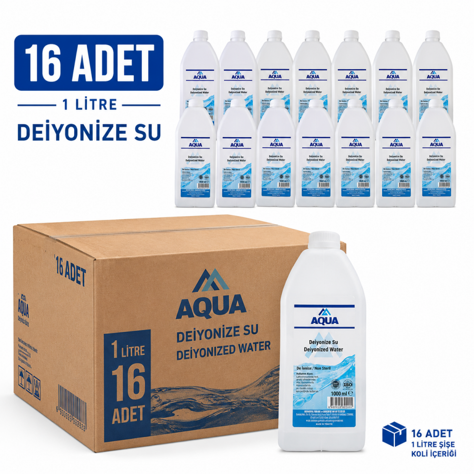 Deiyonize Su 1 Litre Aqua 16 Adet
