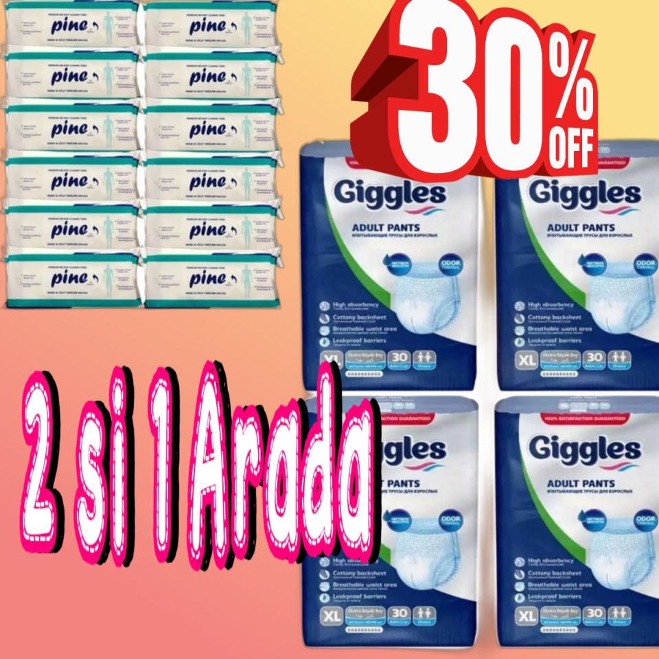 Giggles Emici Külot Hasta Bezi XL 120 Adet+PİNE 1 Koli Perina Havlusu 12 Lİ