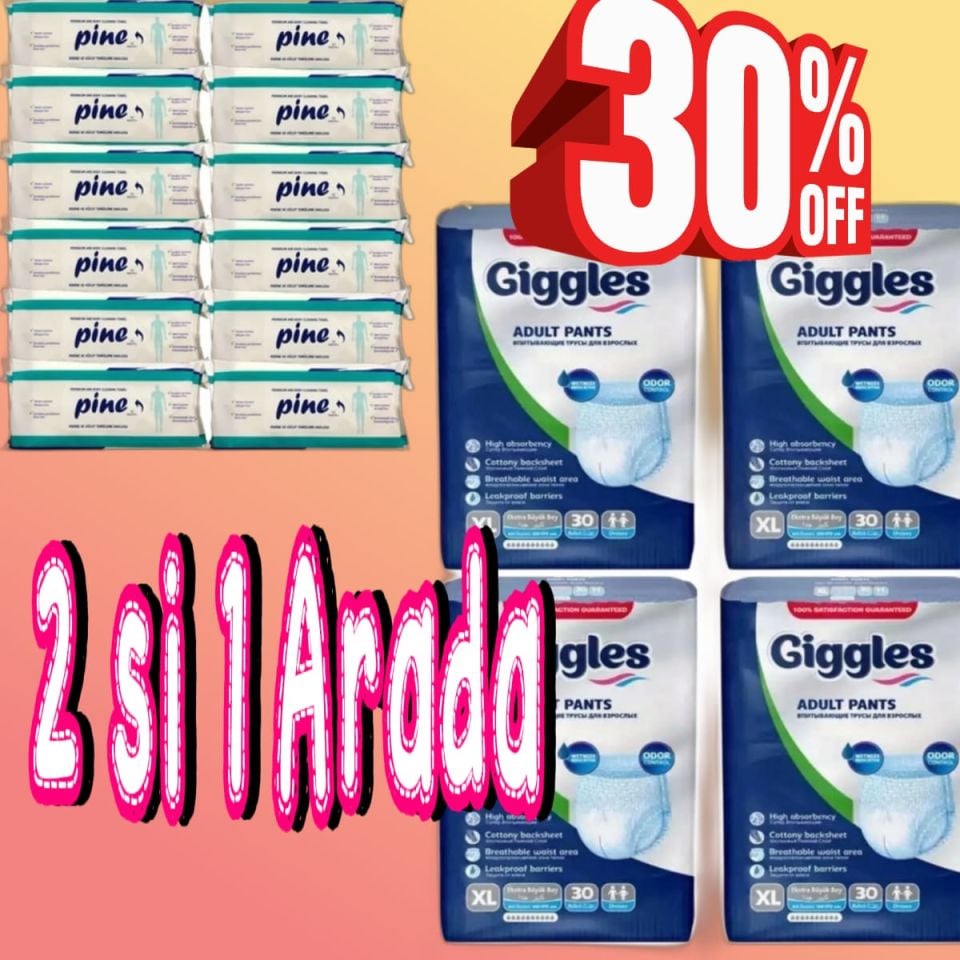 Giggles Emici Külot Hasta Bezi XL 120 Adet+PİNE 1 Koli Perina Havlusu 12 Lİ