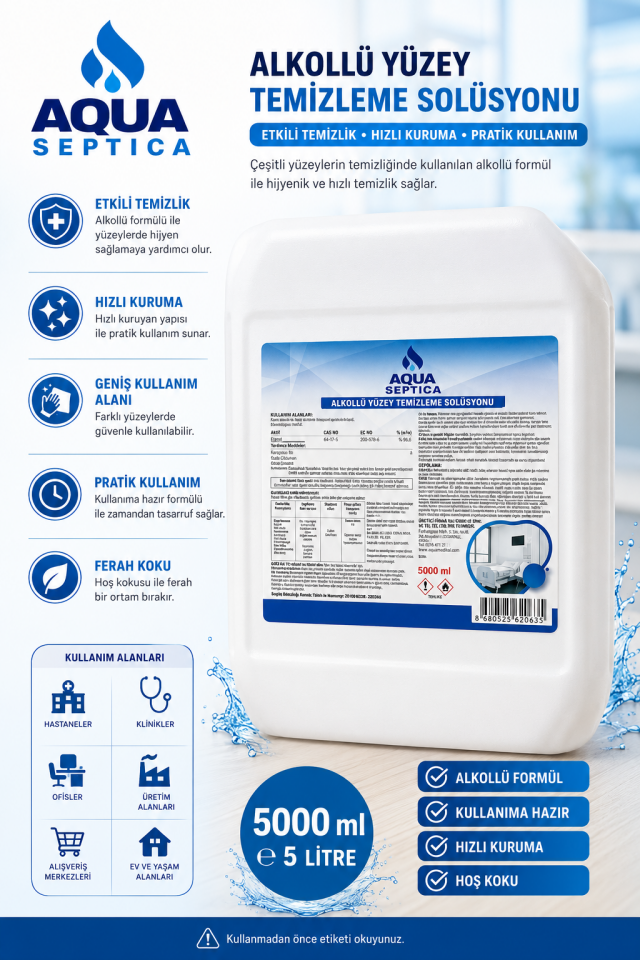 Aqua Septica Alkollü(%96) Yüzey Temizleme Solüsyonu 5 Litre