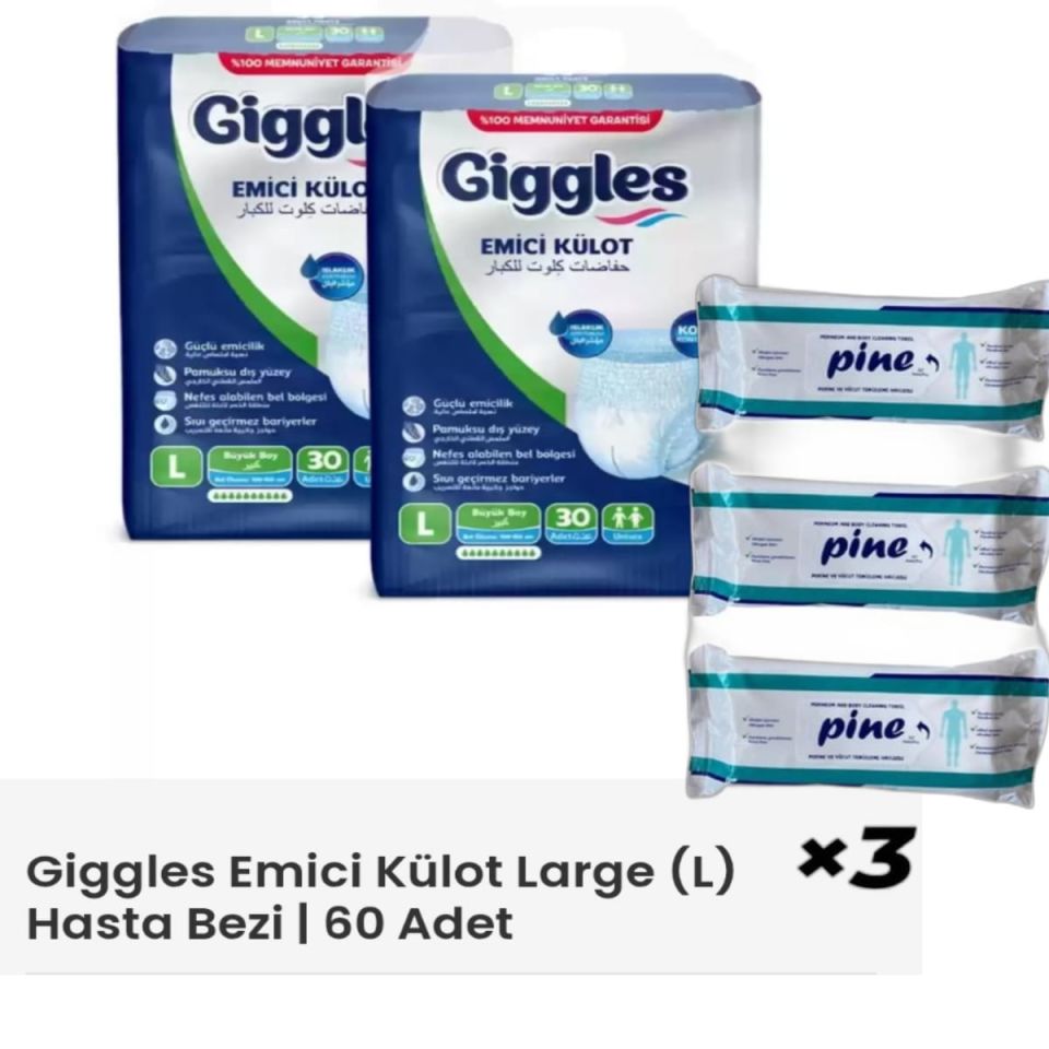Külotlu Yetişkin Hasta Bezi L Beden 60'lı(Hediyeli)Giggles