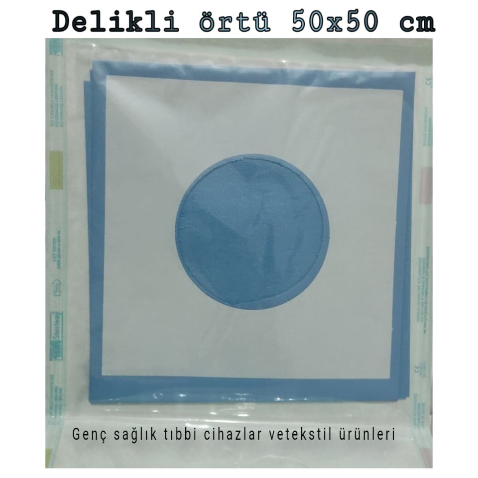 Steril Delikli Örtü 50x50 cm Tek Kullanımlık Cerrahi Delikli Örtü