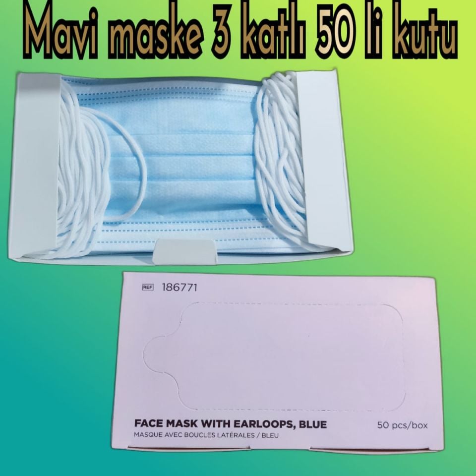 Mavi maske Meltblown 3 katlı (50'li kutu)
