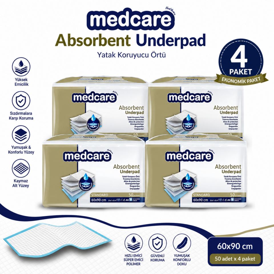 Medcare 60x90 cm Yatak Koruyucu Örtü 50'Li Paket