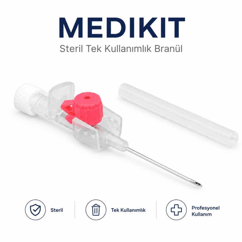 Medikit Pembe I.V Kanül İntraket Anjiyokat 20G Steril Branül