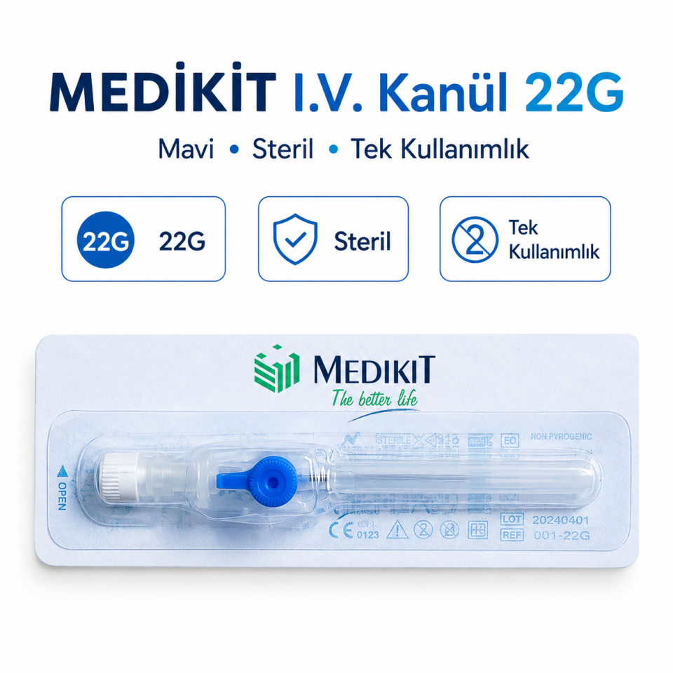 MEDİKİT Mavi I.V. Kanül Anjiyokat İntraket 22G