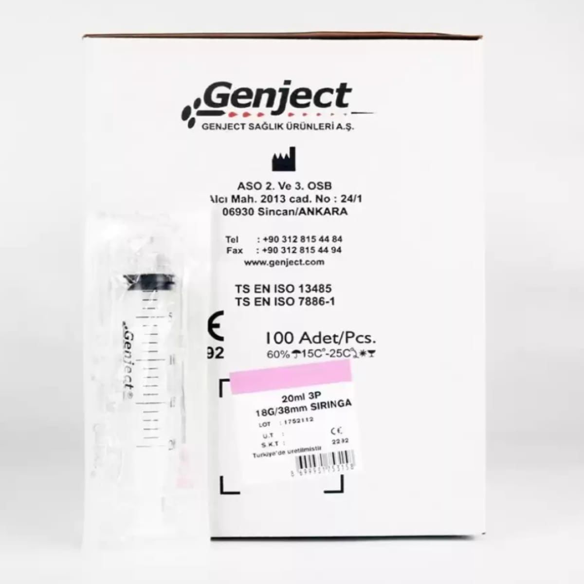 Genject 20cc 3P Pembe Uçlu Enjektör (100'lü paket)