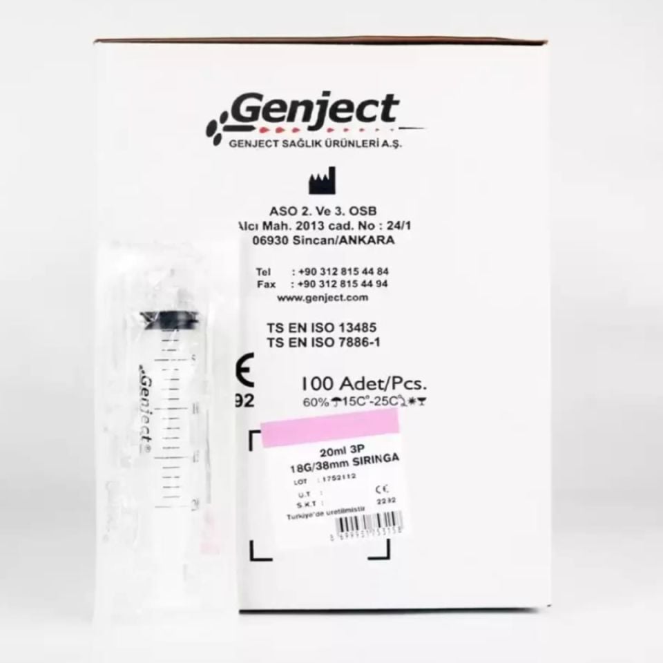 Genject 20cc 3P Pembe Uçlu Enjektör (100'lü paket)