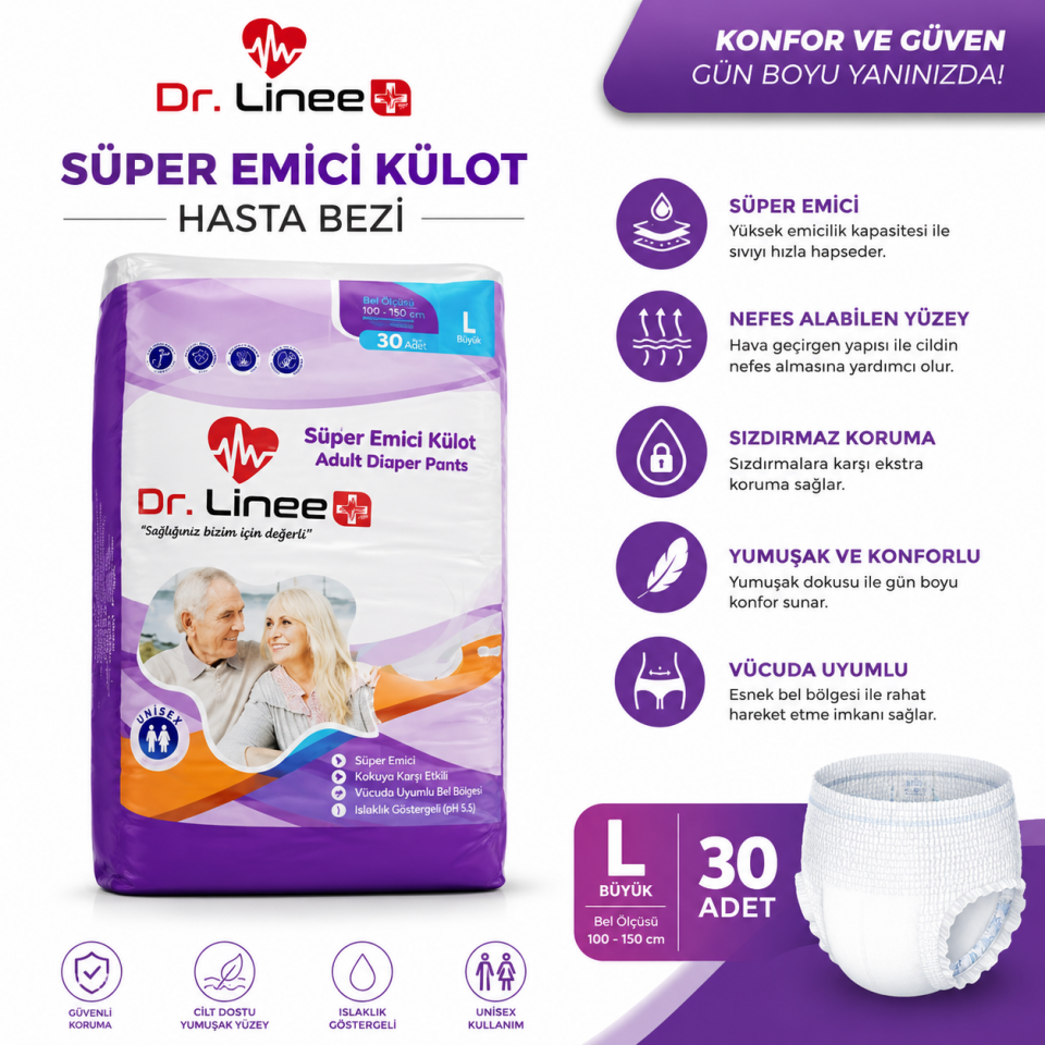 Dr. Linee Hasta Bezi Süper Emici Külot L Beden 30'lu