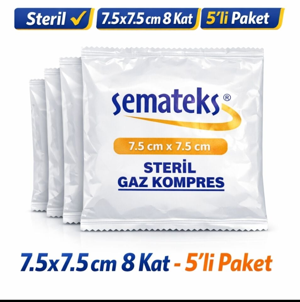 Steril Spanç 7,5x7,5 cm 8 Kat 5’li Paket – Gaz Kompres Pansuman Bezi