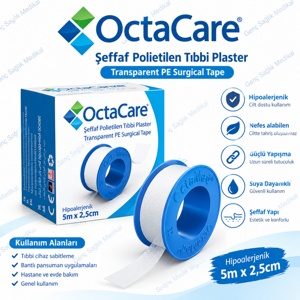 OctaCare Şeffaf Polietilen Plaster 5m x 2,5cm