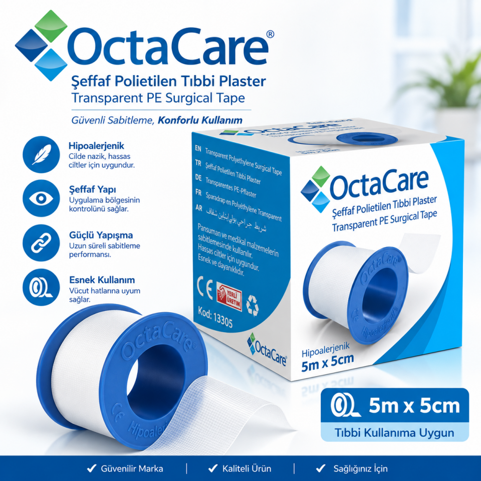 OctaCare Şeffaf Polietilen Plaster 5m x 5cm