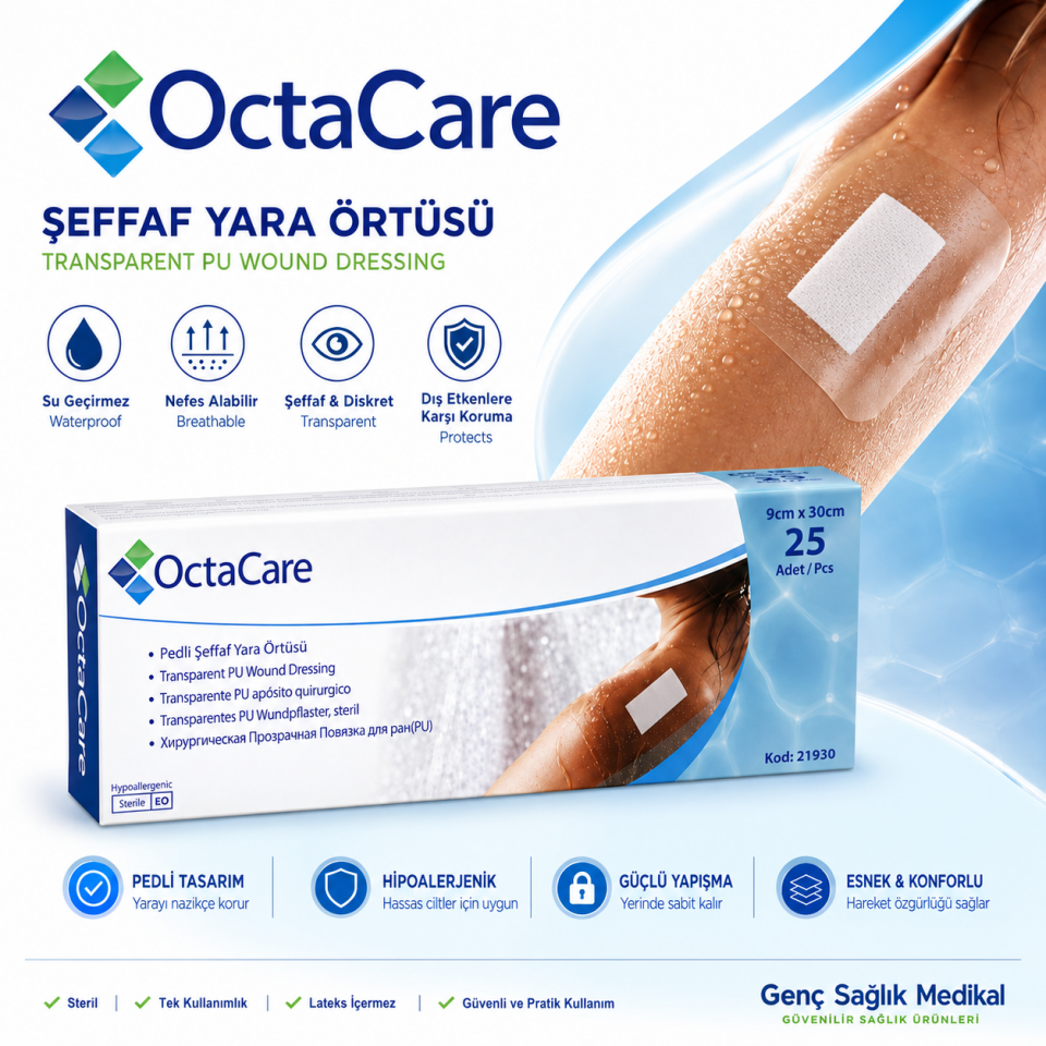 OctaCare Şeffaf Yara Örtüsü 9x30 cm I Steril PU Yara Örtüsü