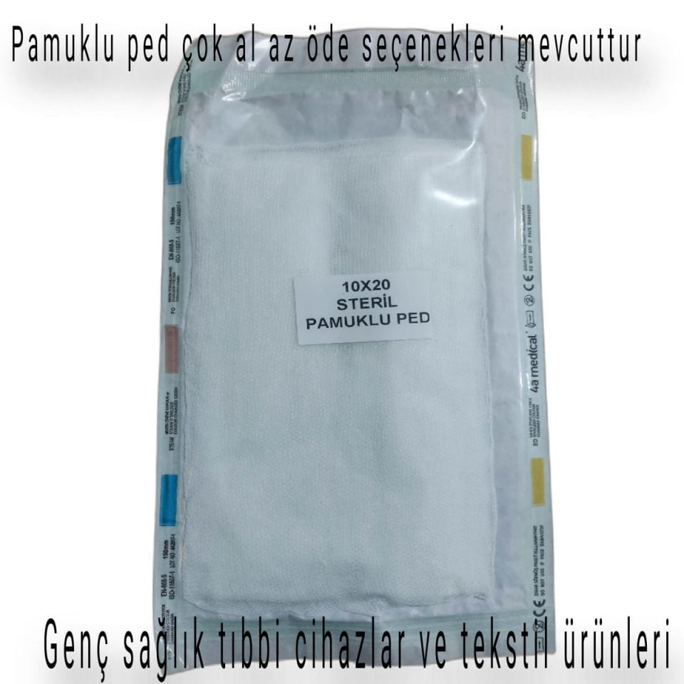 Steril Pamuklu Ped 10x20 cm Tekli Gaz Kompres Pansuman Pedi