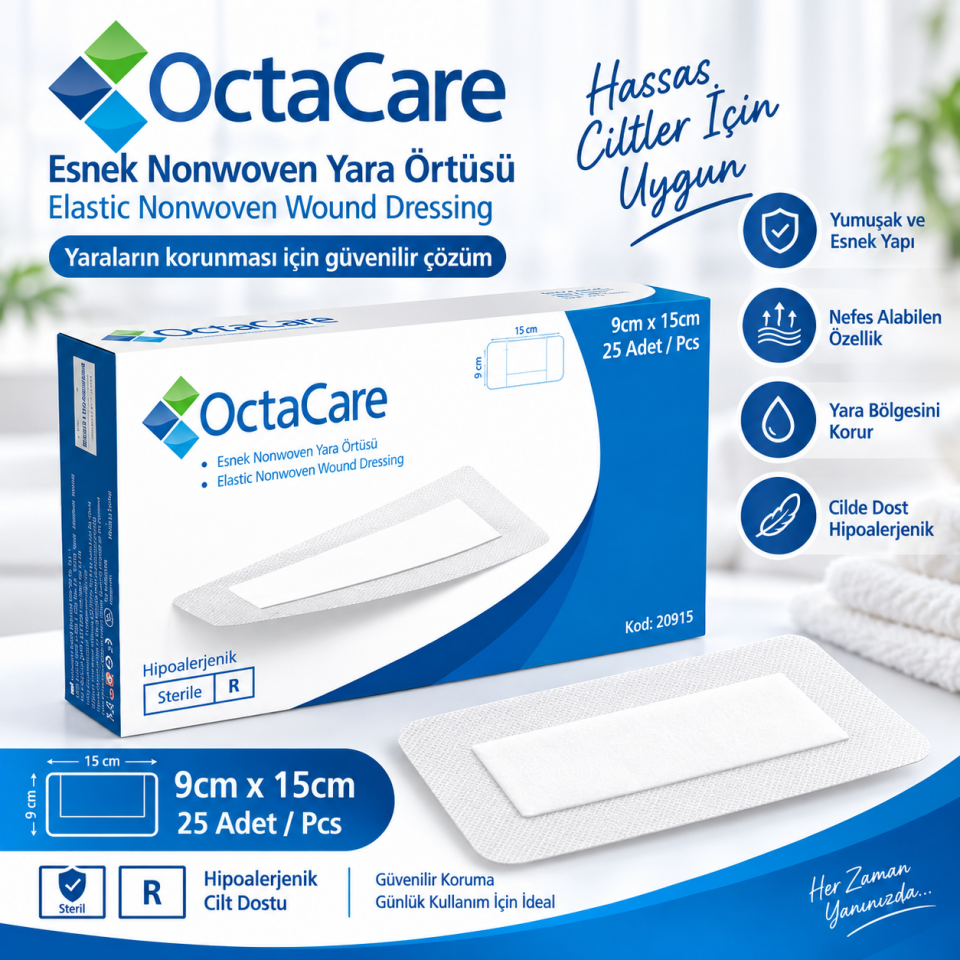 Octacare Esnek Nonwoven Yara Örtüsü 9cmx15 cm 25'li