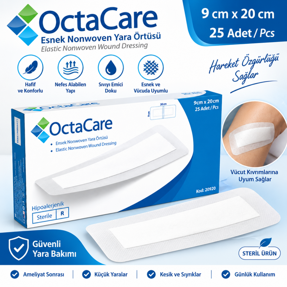 Octacare Esnek Nonwoven Yara Örtüsü 9cmx20 cm 25'li