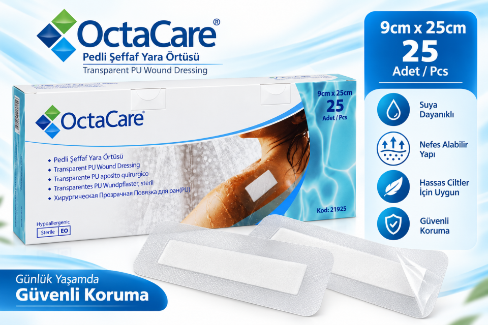 Octacare Pedli Şeffaf PU Film Yara Örtüsü 9cmx25cm 25'li