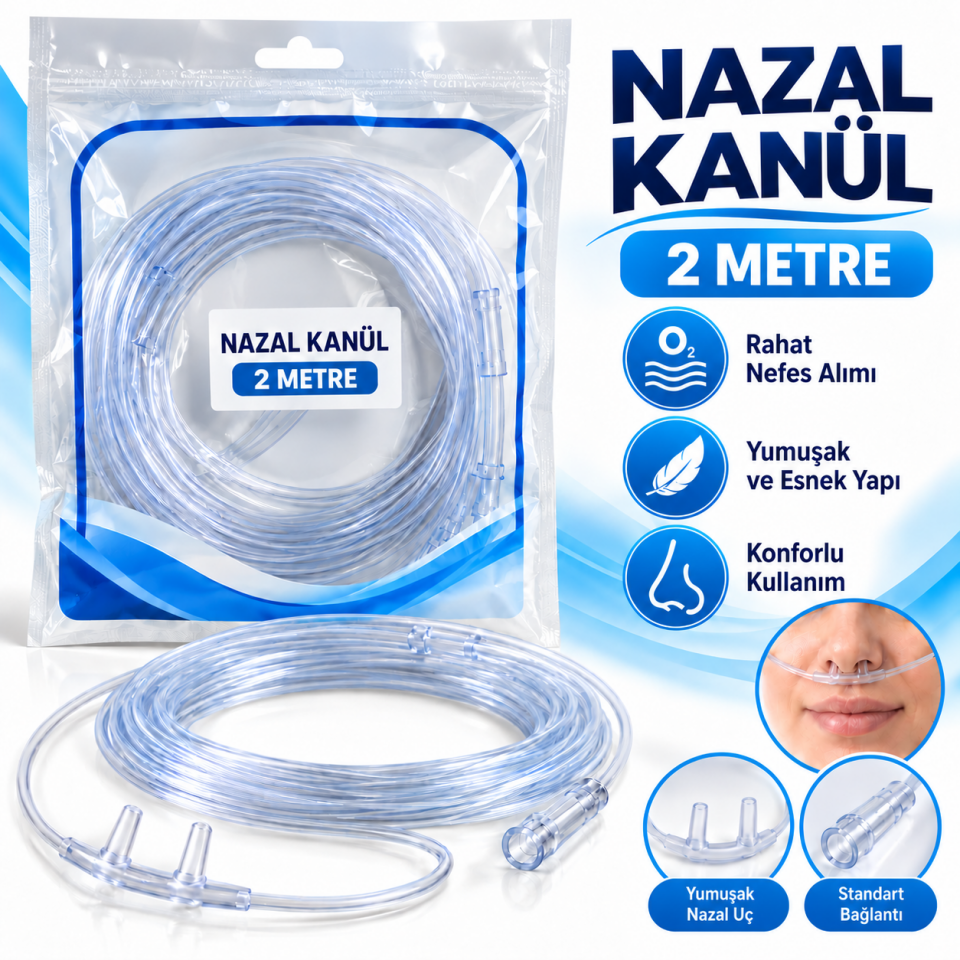Nazal Oksijen Kanülü Oksijen Hortumu Yetişkin- 2 mt