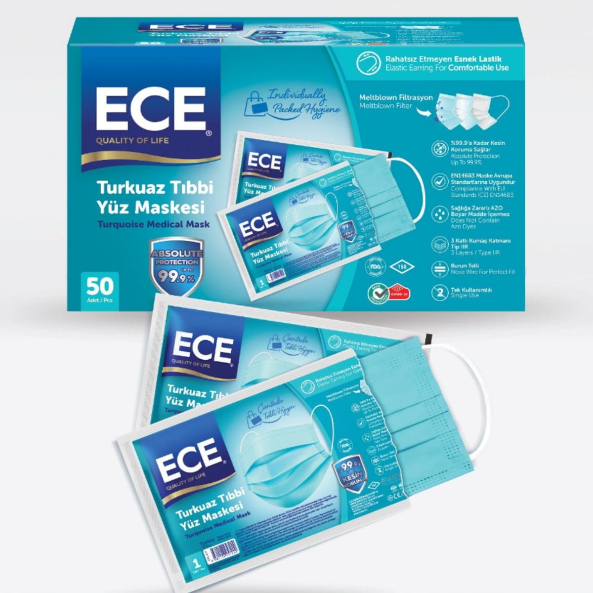 Full Ultrasonik Meltblownlu Mavi Maske 50'li (ECE)