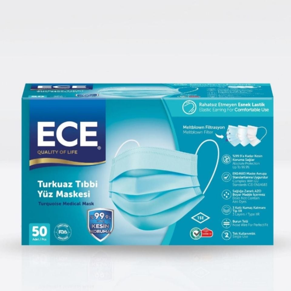 Full Ultrasonik Meltblownlu Mavi Maske 50'li(5-paket)