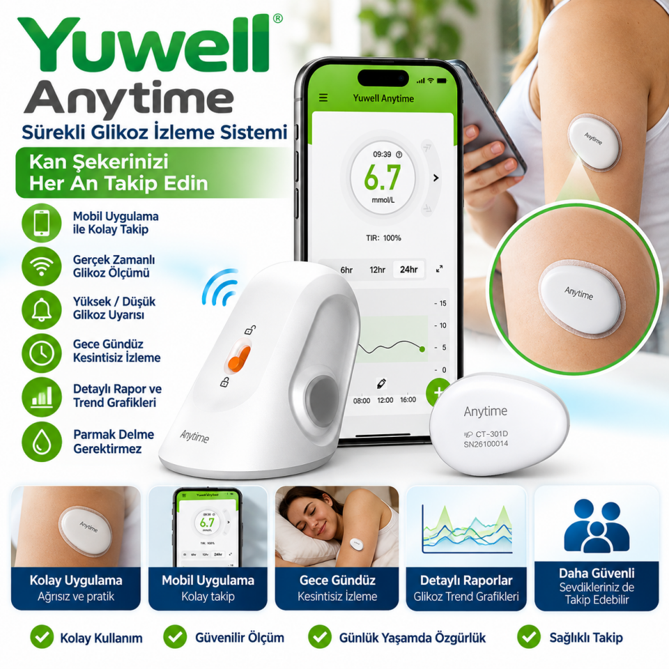 Yuwell Anytime CT3 2 Sensör | Sürekli Glikoz İzleme Sistemi