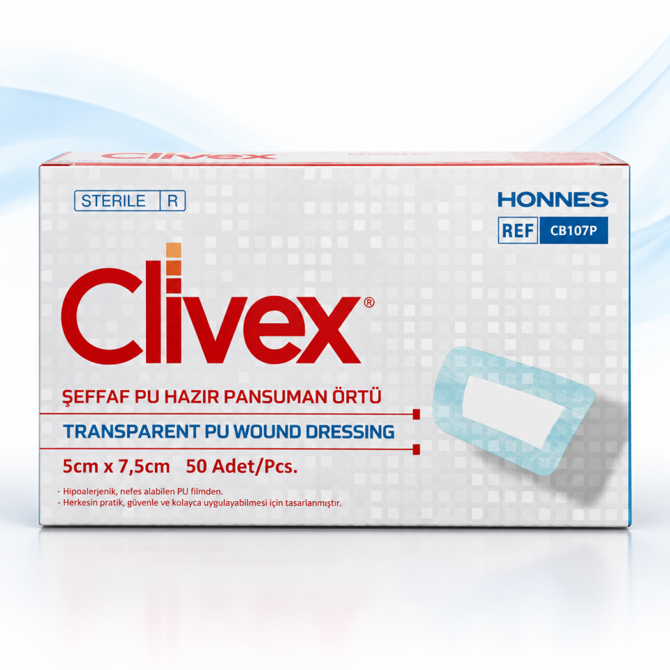 Şeffaf PU Hazır Yara Örtüsü 5x7,5 cm 50 Adet Steril CLİVEX