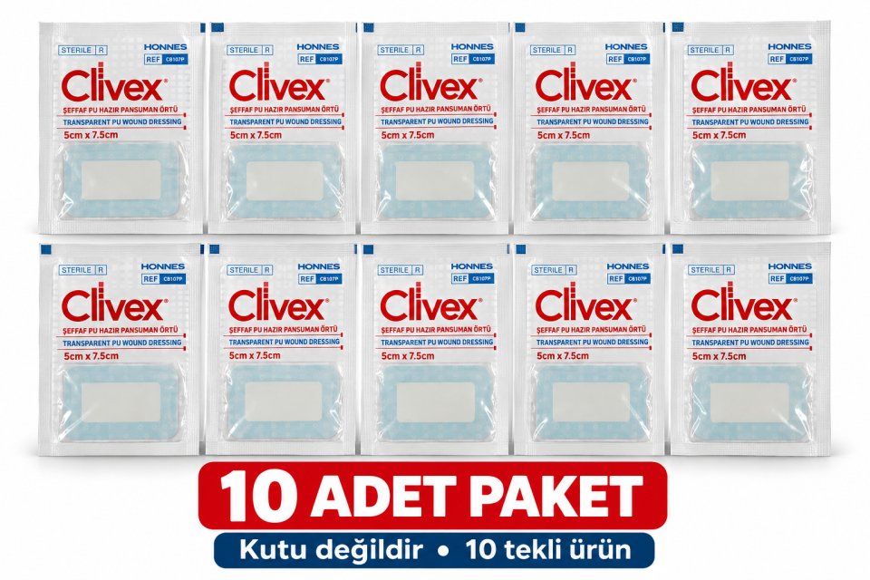 Şeffaf PU Hazır Yara Örtüsü 5x7,5 cm 10 Adet Steril CLİVEX