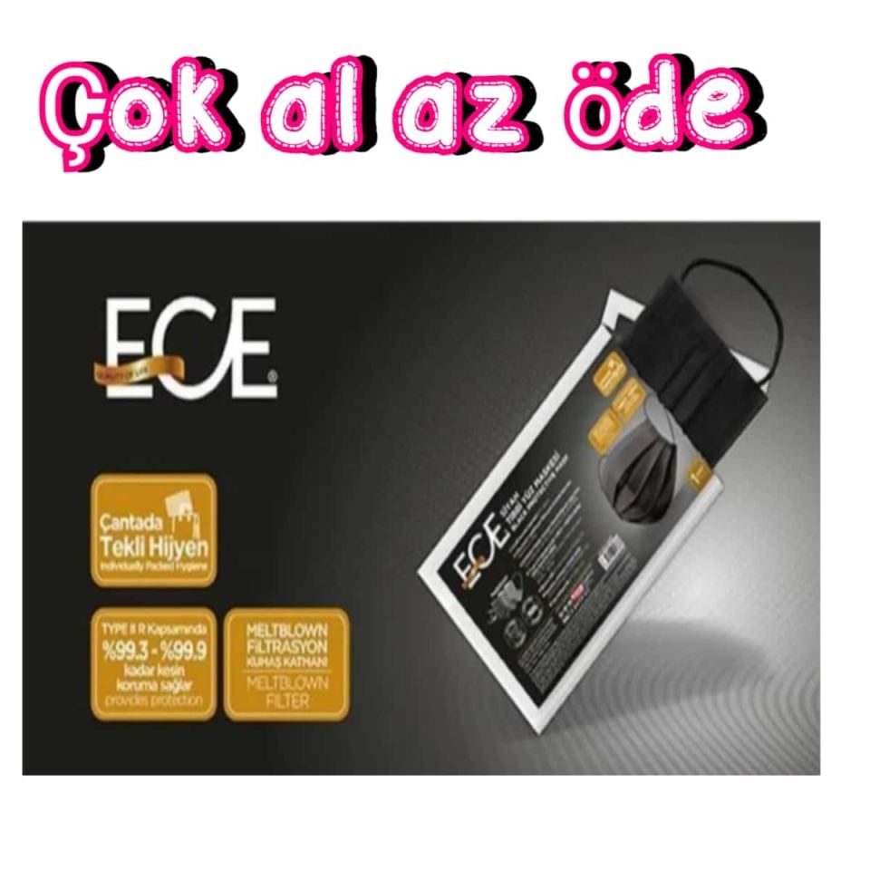 Steril Meltblownlu Siyah Maske 50'li (ECE tekli paket)