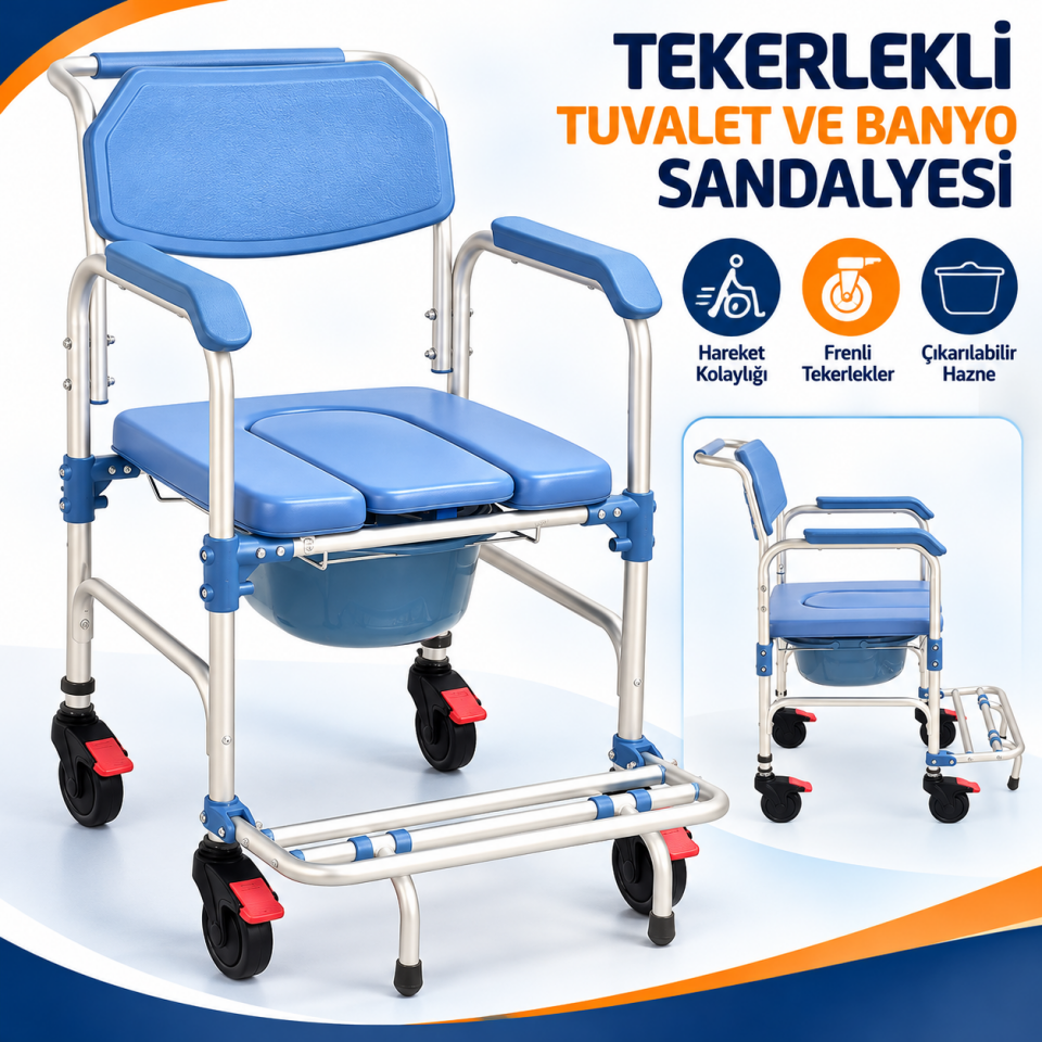 Tekerlekli Tuvalet ve Banyo Sandalyesi, Lazımlıklı