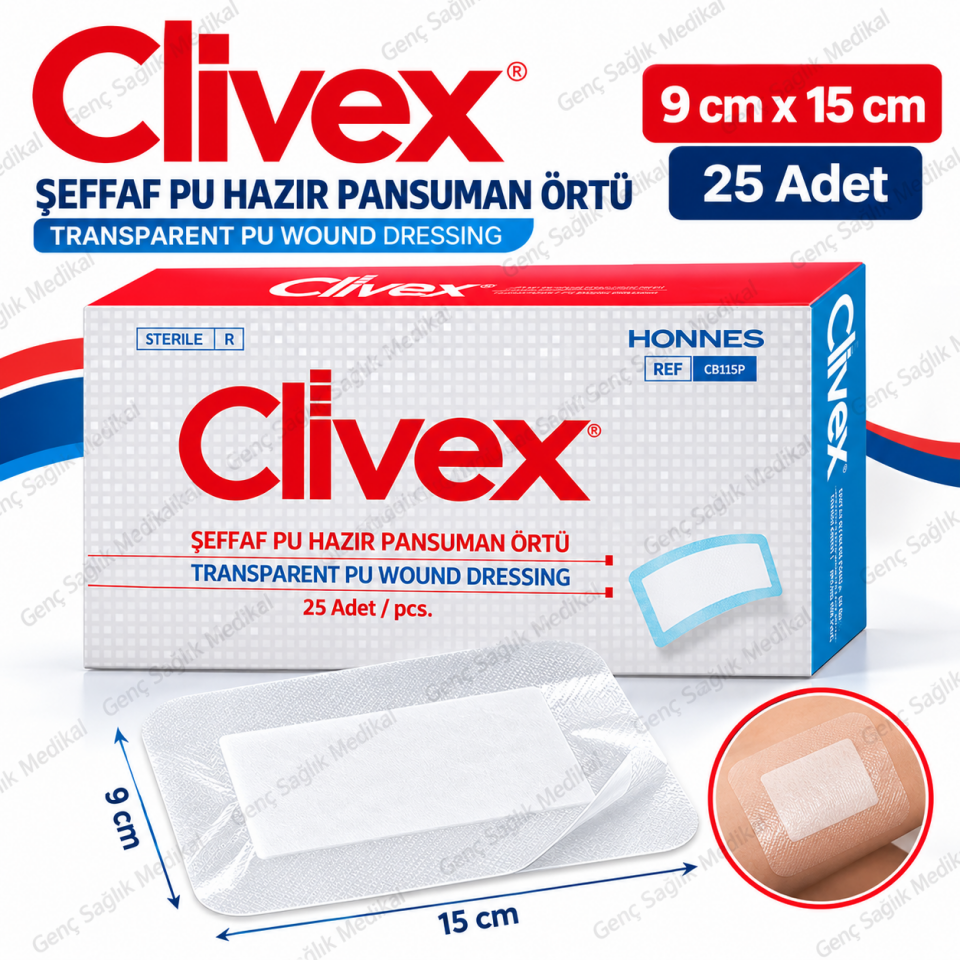 Şeffaf PU Hazır Yara Örtüsü 9x15 cm 10 Adet CLİWEX