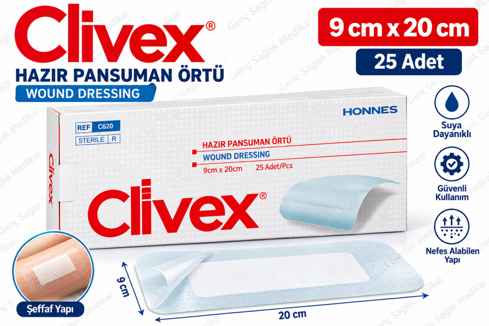 Şeffaf PU Hazır Yara Örtüsü 9x20 cm 25 Adet CLİWEX