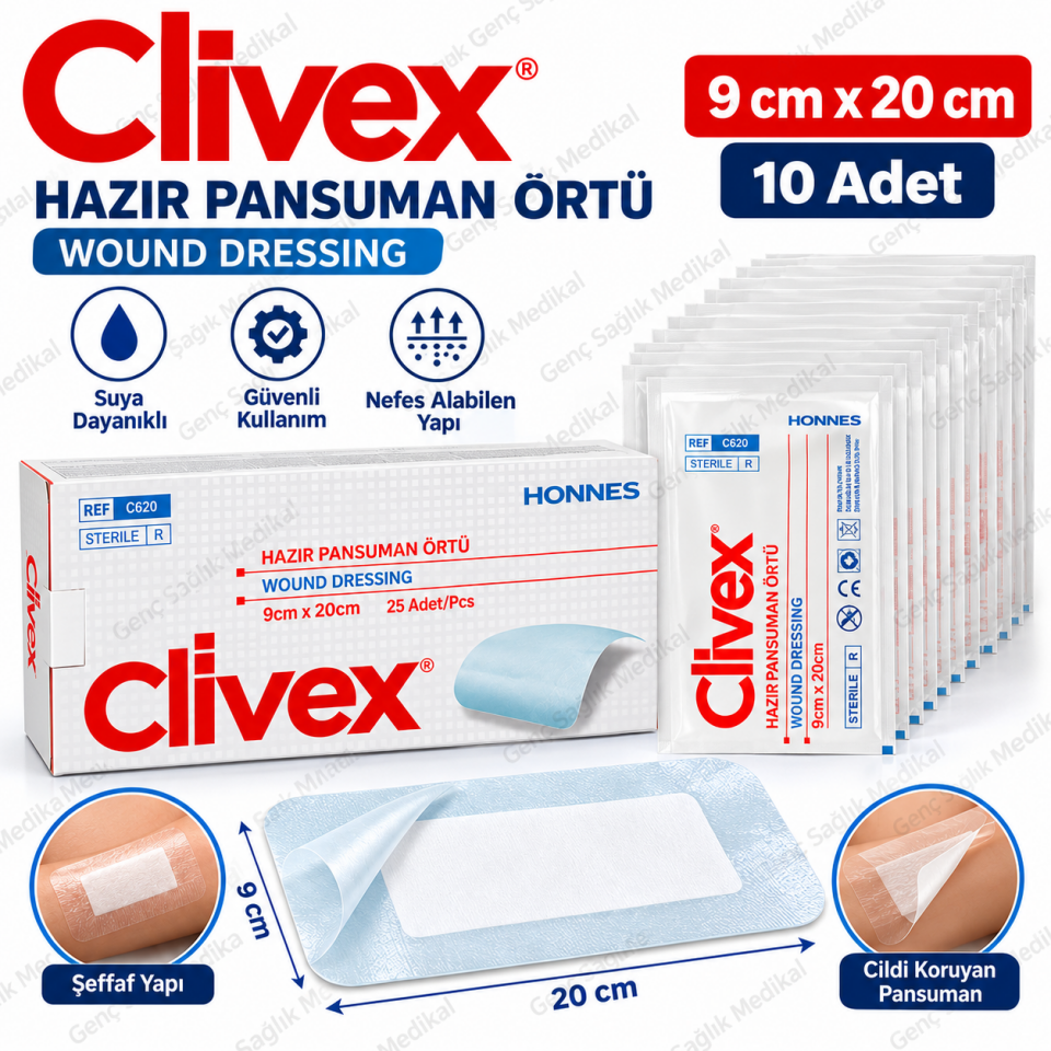 Şeffaf PU Hazır Yara Örtüsü 9x20 cm 10 Adet CLİWEX
