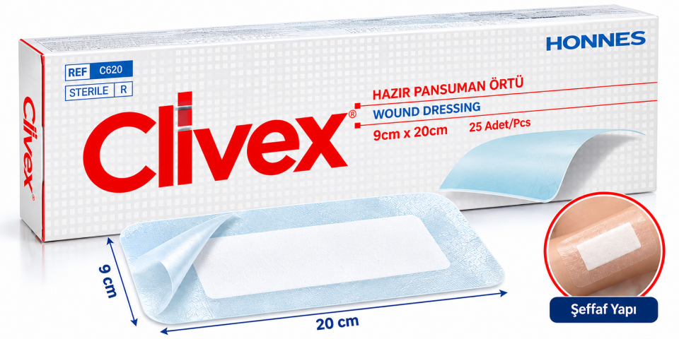 Şeffaf PU Hazır Yara Örtüsü 9x20 cm 10 Adet CLİWEX