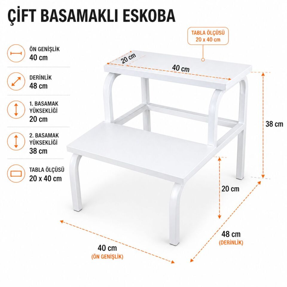 Eskoba 2’li Basamak Metal Gövdeli Ahşap