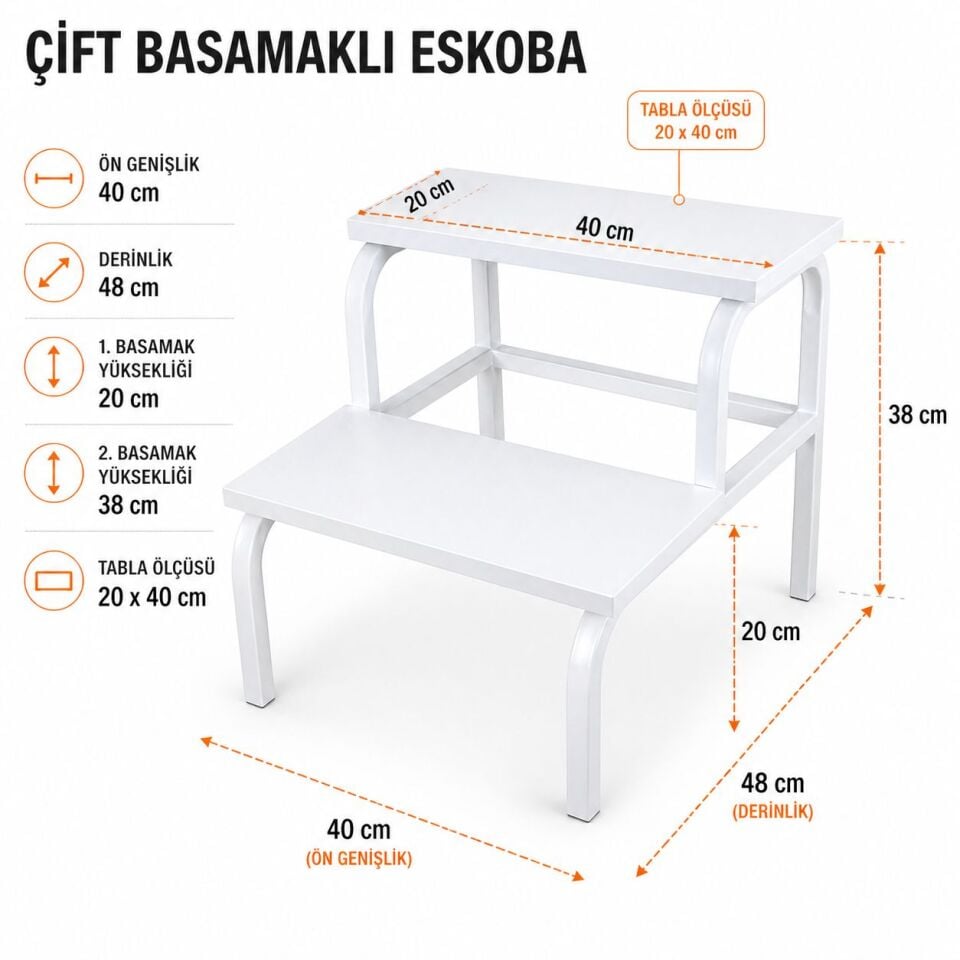 Eskoba 2’li Basamak Metal Gövdeli Ahşap