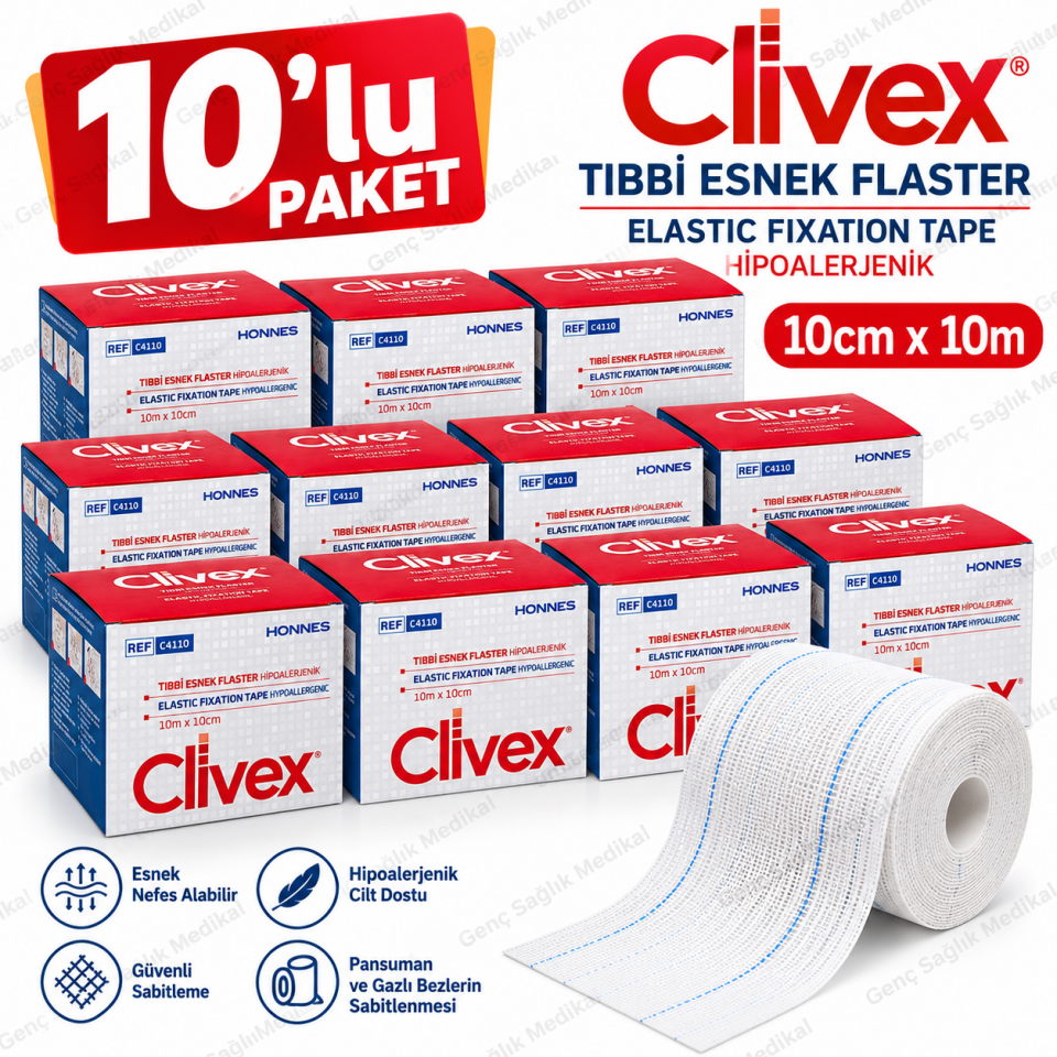 Clivex Esnek Flaster 10 cm x 10 m Hipoalerjenik - 10 Adet