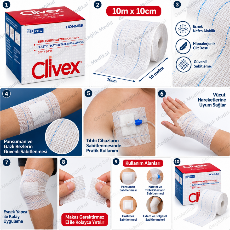 Clivex Esnek Flaster 10 cm x 10 m Hipoalerjenik - 10 Adet