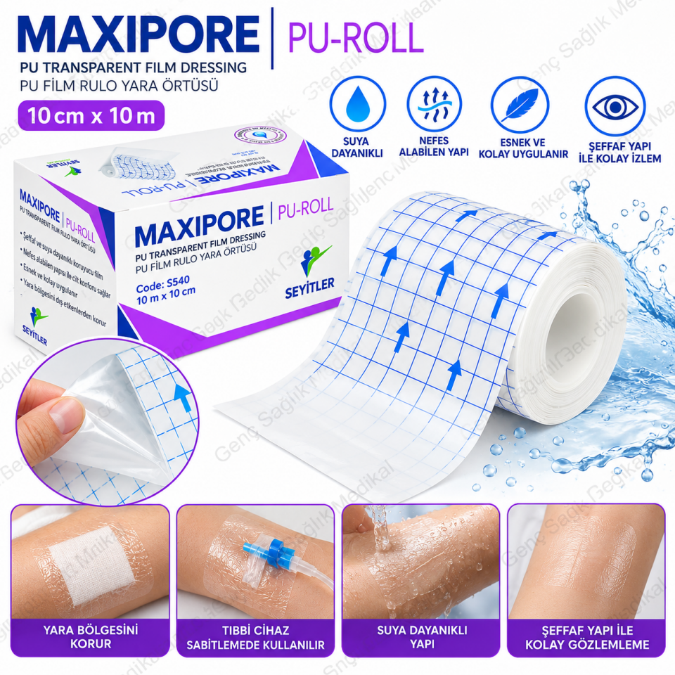 Maxipore 10 cm x 10 m Su Geçirmez Şeffaf Film Yara Örtüsü