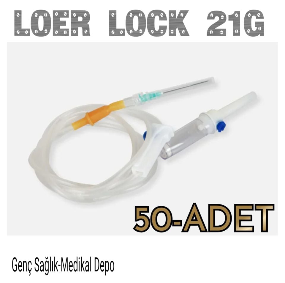 Steril,Infüzyon Serum Seti 21G Iğne loer lock(mdg-50'li-Paket)