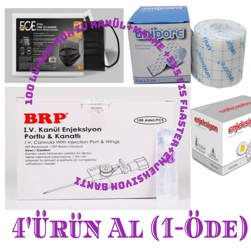 Iv Mor Kanül.Fix flaster.Enjeksiyon Bantı.Maske