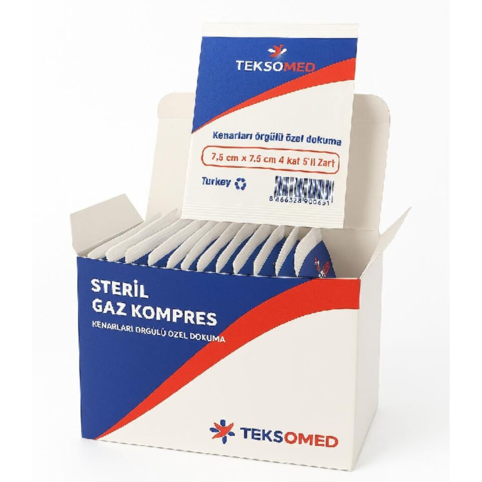Steril Gaz Kompres 7,5x7,5 4 Kat Kutulu Teksomed