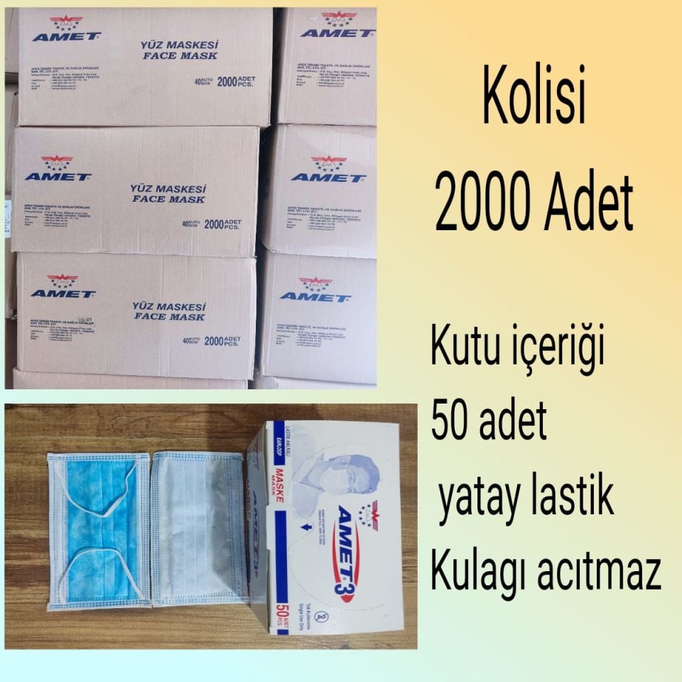 Maske 3 Katlı Meltblow Filitreli Yatay Lastik  50'Lİ Paket