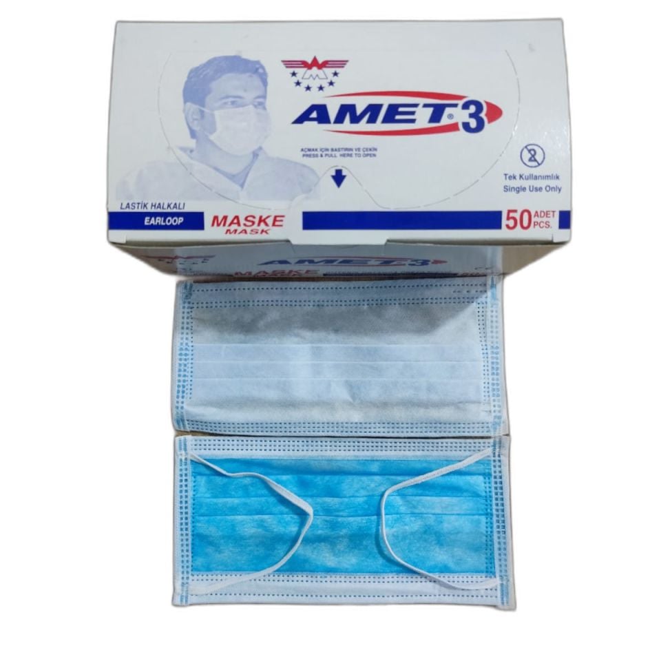 Maske 3 Katlı Meltblow Filitreli Yatay Lastik  50'Lİ Paket