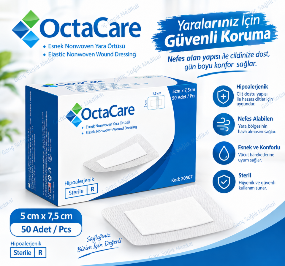 Octacare Esnek Nonwoven Yara Örtüsü 5cmx7,5 cm 50'li