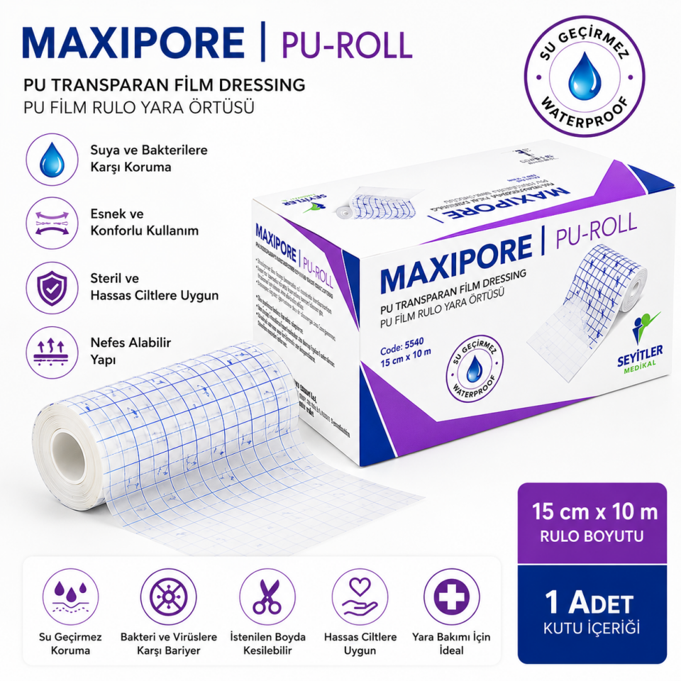 MAXIPORE Pu Film Rulo Şeffaf Yara Örtüsü 10 cm -15 cm
