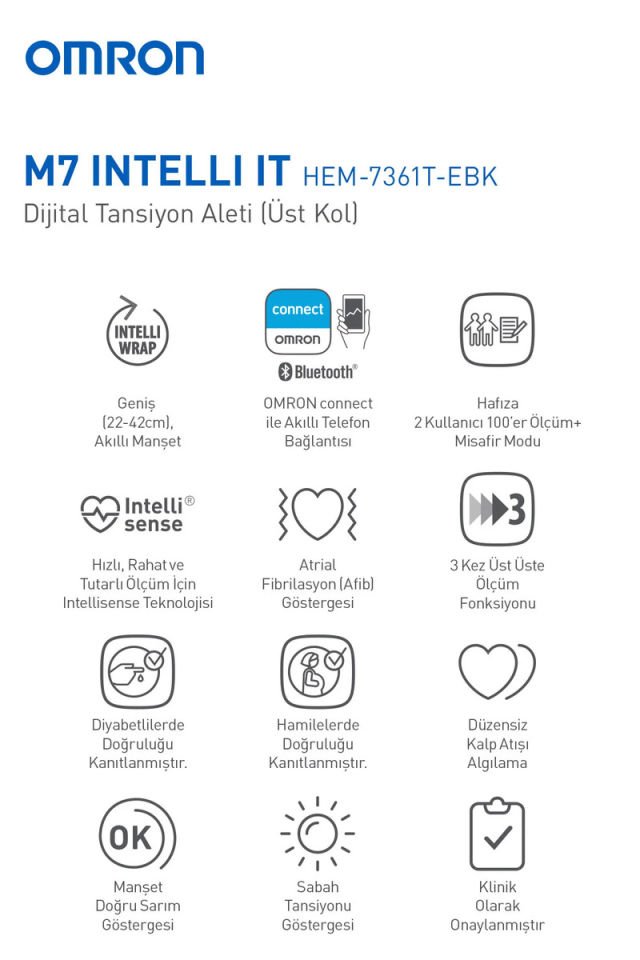 Omron M7 Intelli IT Afib HEM-7380T1-EKB Koldan Tansiyon Aleti